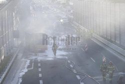 Pożar autobusu na Saskiej Kępie