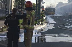 Pożar autobusu na Saskiej Kępie