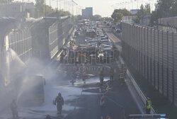 Pożar autobusu na Saskiej Kępie