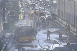 Pożar autobusu na Saskiej Kępie
